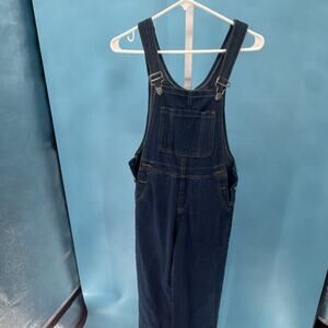 Women's Blue Denim Sleeveless Button Strap Overall Pockets One Piece Size M